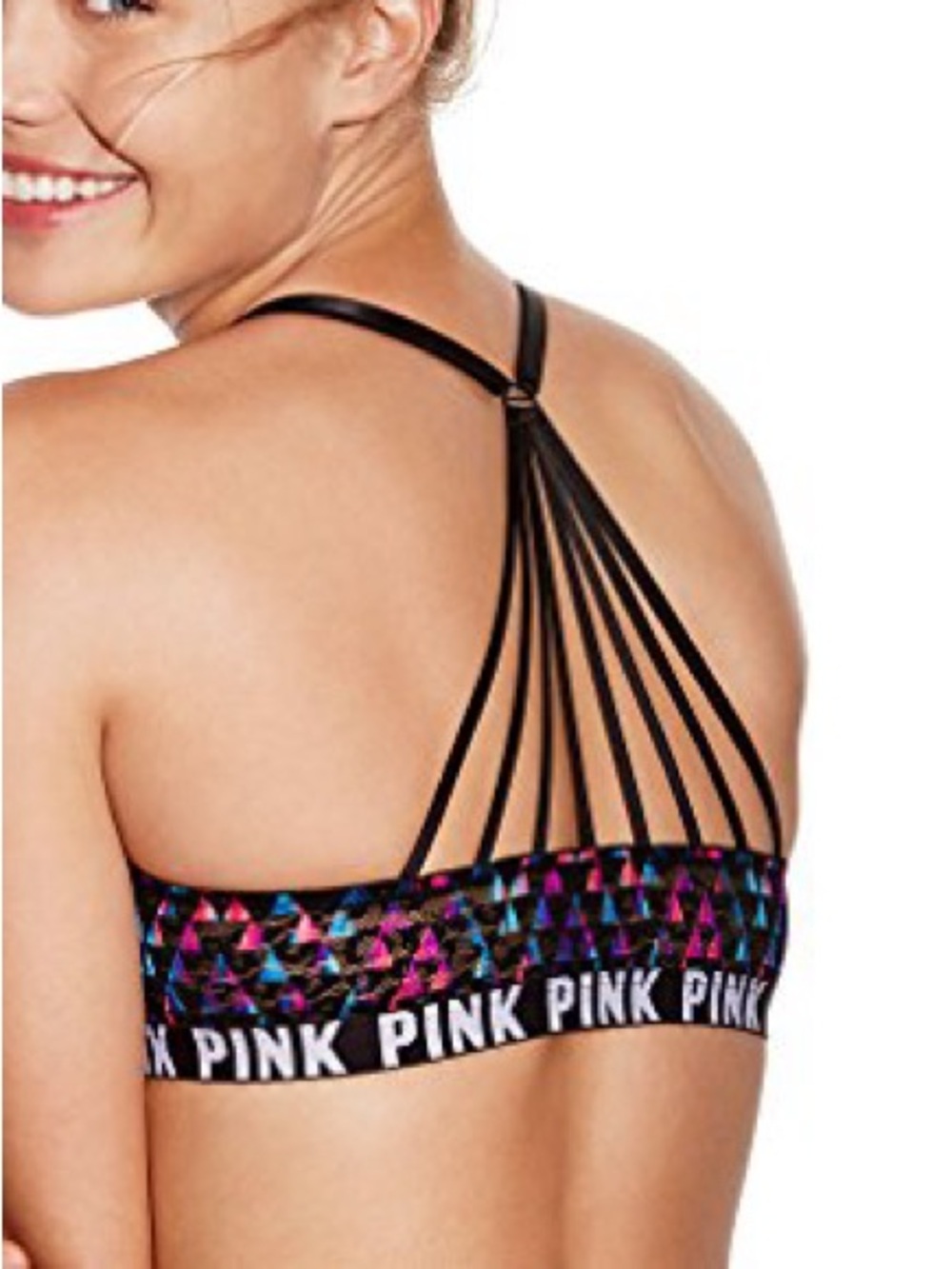 PINK Victoria’s Secret Geo Print Strappy Racerback Bra Women’s 36B - Picture 2 of 10